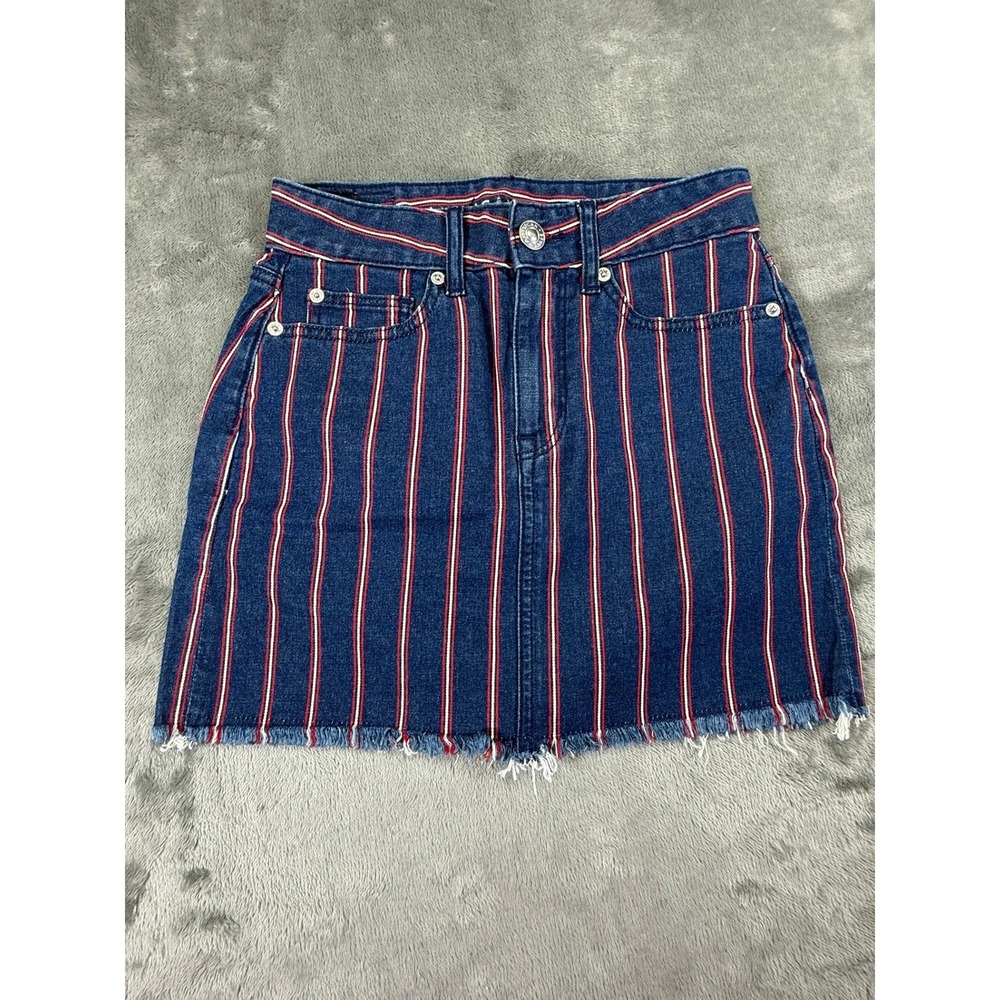 American Eagle Super Stretch Striped Denim Mini Skirt Blue Red White Size 0